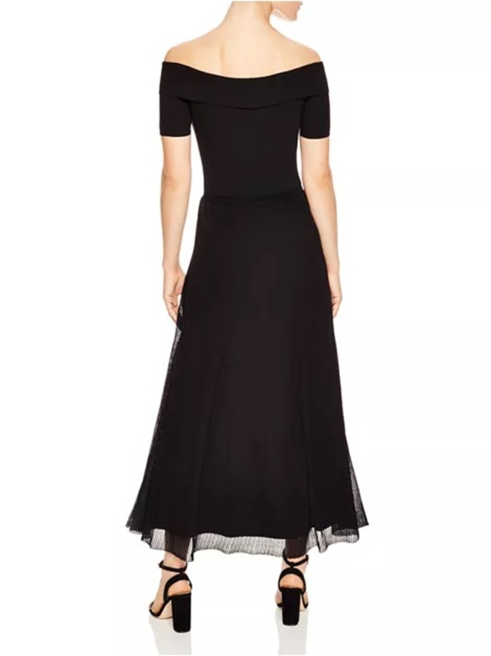 Sandro Sallie Drape Knit Off-The-Shoulder Pleated stretch Maxi Dress Black M 38 - Picture 3 of 11